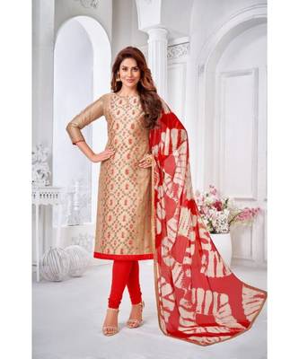 Cream embroidery zarna silk unstitch churidar suits churidar salwar suits 1