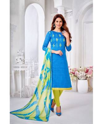 Blue embroidery zarna silk unstitch churidar suits churidar salwar suits 1