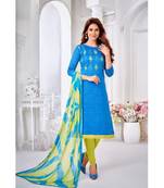 Blue embroidery zarna silk unstitch churidar suits churidar salwar suits