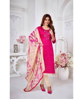 Rose Pink embroidery zarna silk unstitch churidar suits churidar salwar suits 1