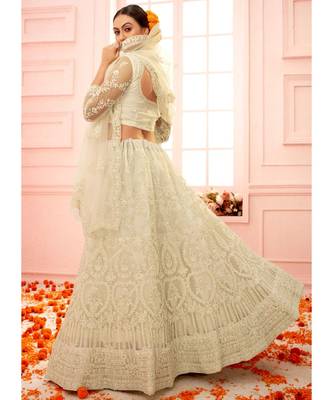 Splendid White Embroidered Net Lehenga Choli 2