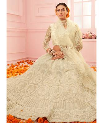 Splendid White Embroidered Net Lehenga Choli 3