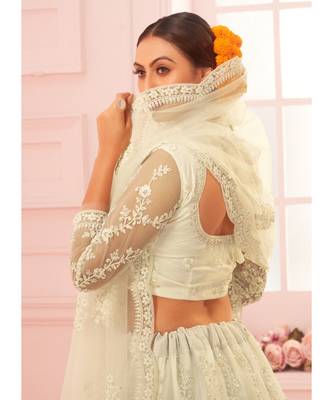 Splendid White Embroidered Net Lehenga Choli 4
