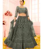 Dark Grey Embroidered Net Lehenga Choli