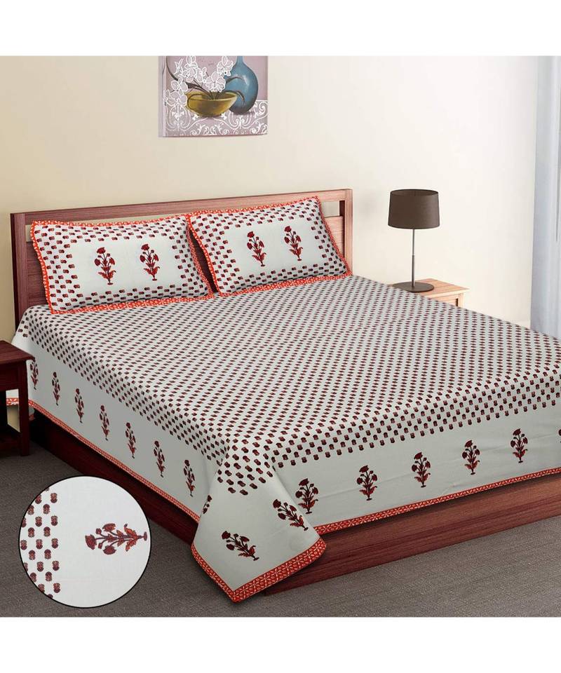 Ridan Cotton Printed Jaipuri Double Bed Sheet With Pillow Cover