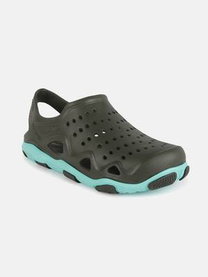 Men's Grey & Green Regular Wear clogs has regular styling 1