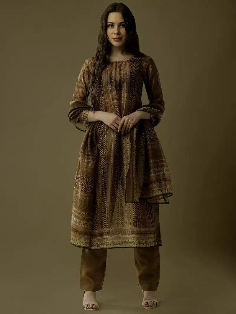 Yellow digital print silk blend salwar