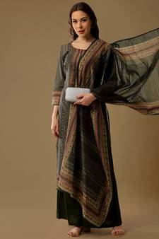 Green digital print silk blend salwar