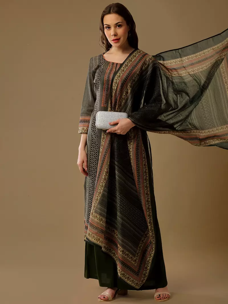 Green digital print silk blend salwar