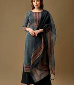 Navy blue digital print silk blend salwar