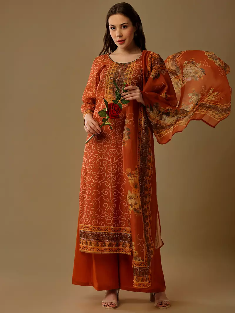 Orange digital print silk blend salwar