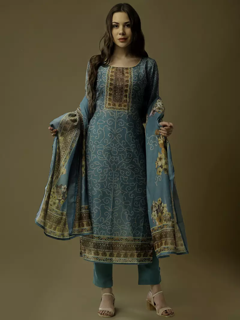 Green digital print silk blend salwar