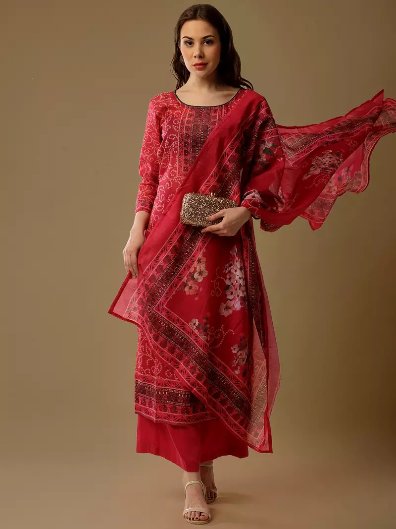 Magenta digital print silk blend salwar