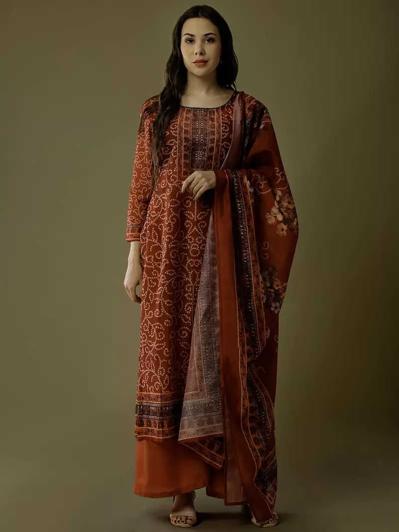 Red digital print silk blend salwar