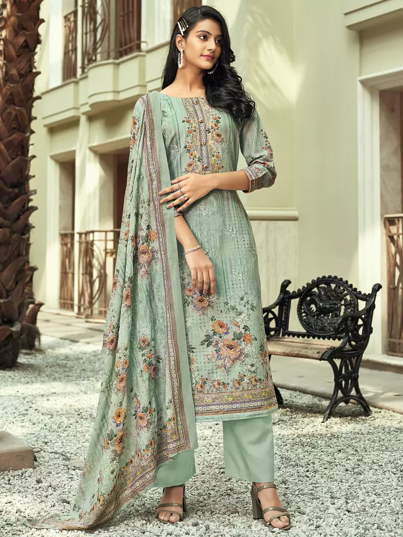 Turquoise digital print cotton salwar