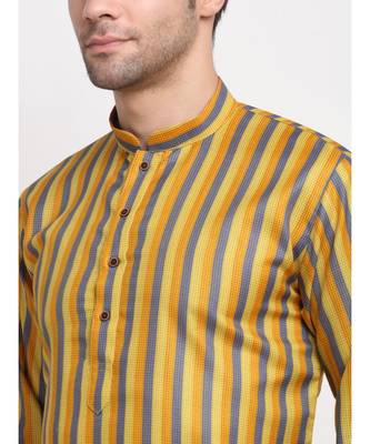 Men Cotton Stripped Mustrad Kurta with Pyjamas 3