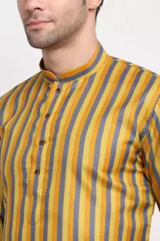 Men Cotton Stripped Mustrad Kurta with Pyjamas