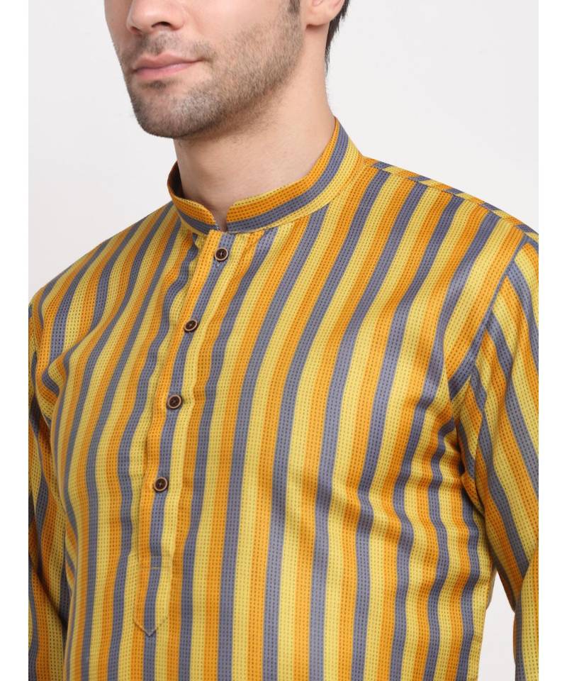 Men Cotton Stripped Mustrad Kurta with Pyjamas
