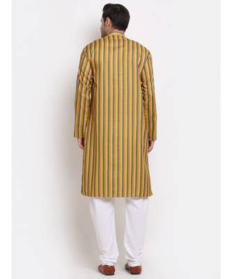 Men Cotton Stripped Mustrad Kurta with Pyjamas 5
