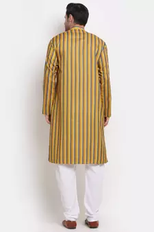 Men Cotton Stripped Mustrad Kurta with Pyjamas