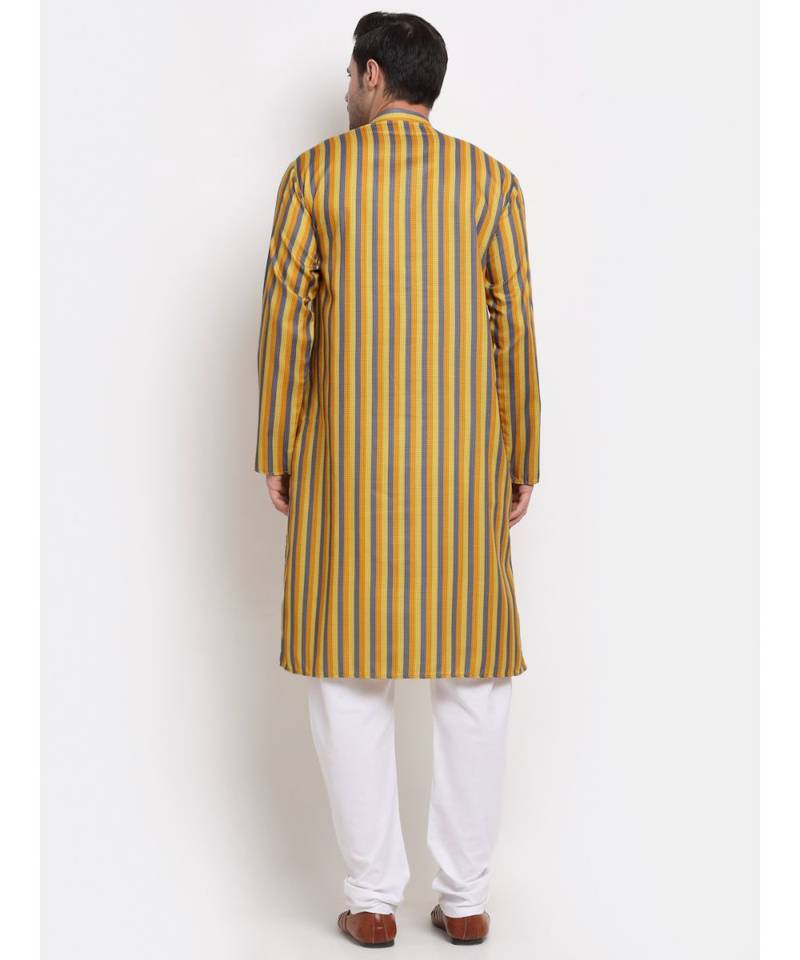 Men Cotton Stripped Mustrad Kurta with Pyjamas