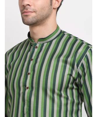 Men Cotton Stripped Green Kurta with Pyjamas 2