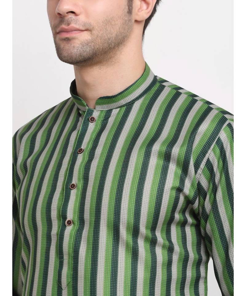 Men Cotton Stripped Green Kurta with Pyjamas