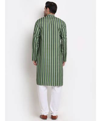 Men Cotton Stripped Green Kurta with Pyjamas 4