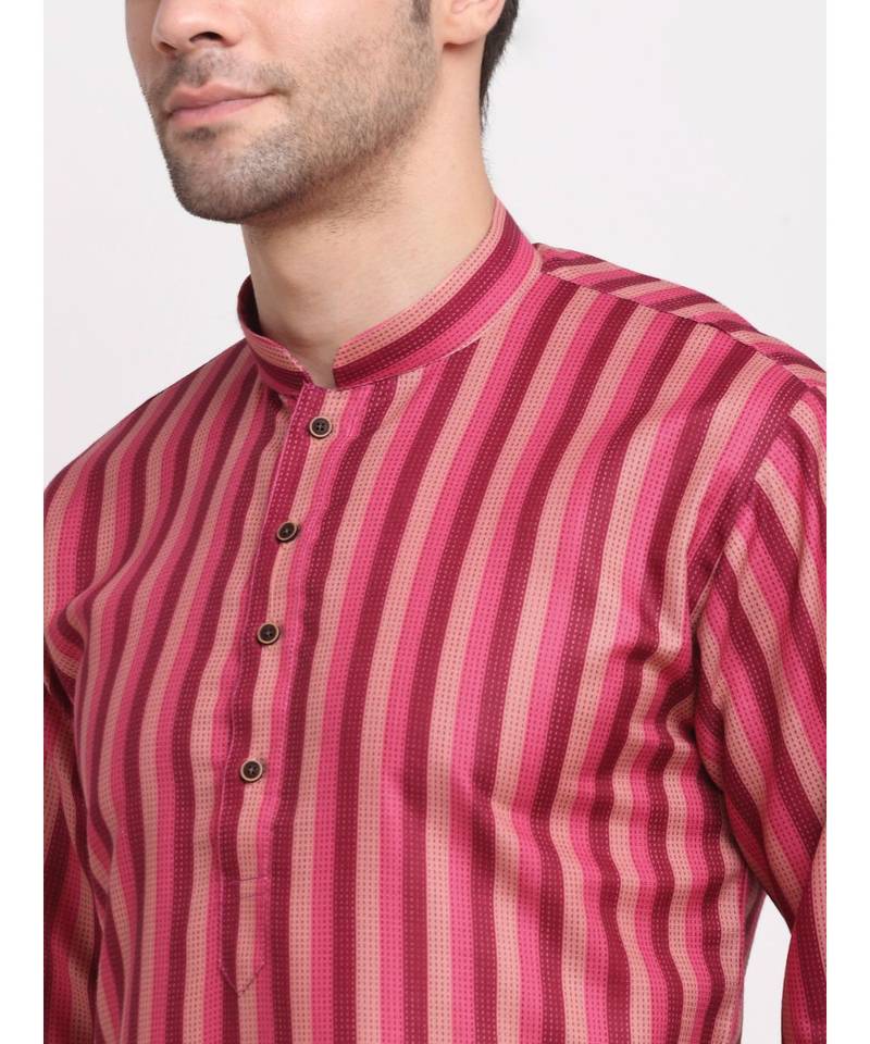 Men Cotton Stripped Pink Kurta with Pyjamas