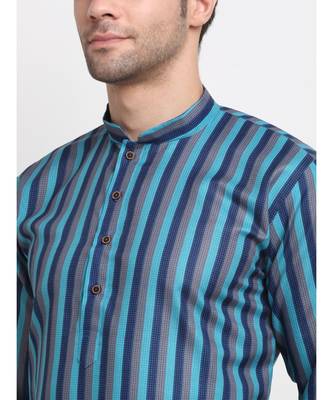 Men Cotton Stripped Blue Kurta with Pyjamas 2