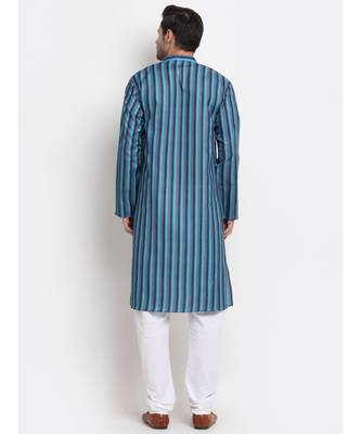 Men Cotton Stripped Blue Kurta with Pyjamas 4