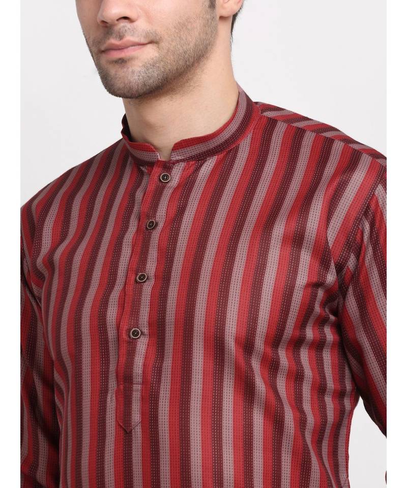 Men Cotton Stripped Red Kurta with Pyjamas