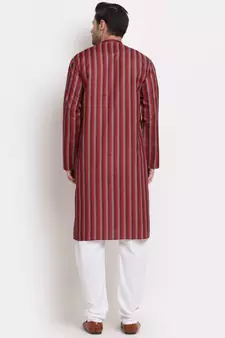 Men Cotton Stripped Red Kurta with Pyjamas