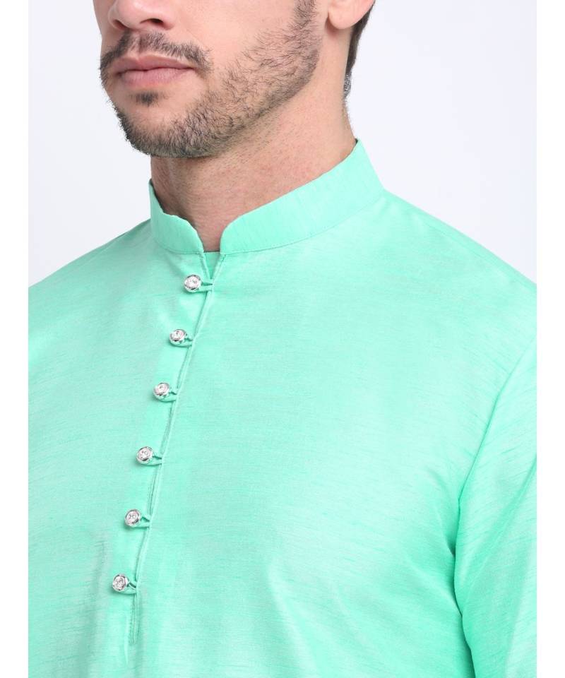 Men Silk Green Kurta & Churidar Set