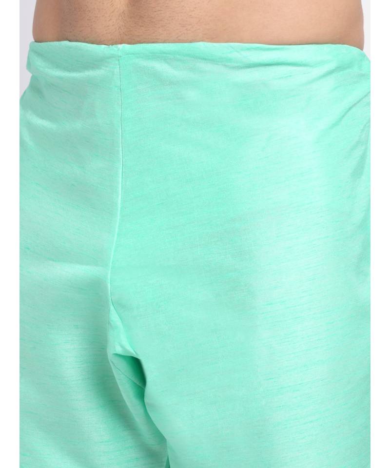 Men Silk Green Kurta & Churidar Set