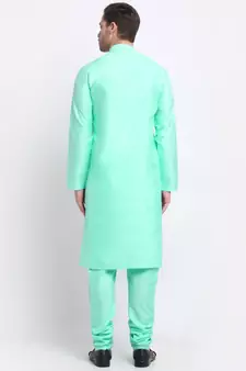 Men Silk Green Kurta & Churidar Set