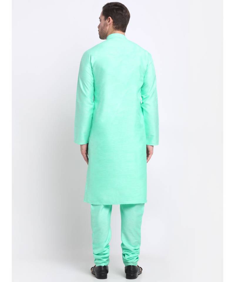 Men Silk Green Kurta & Churidar Set