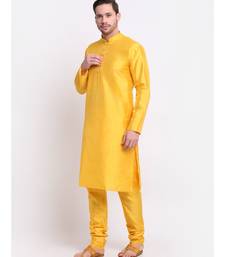 Yellow Silk Plain Kurta and Churidar Set 