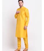 Yellow Silk Plain Kurta and Churidar Set 