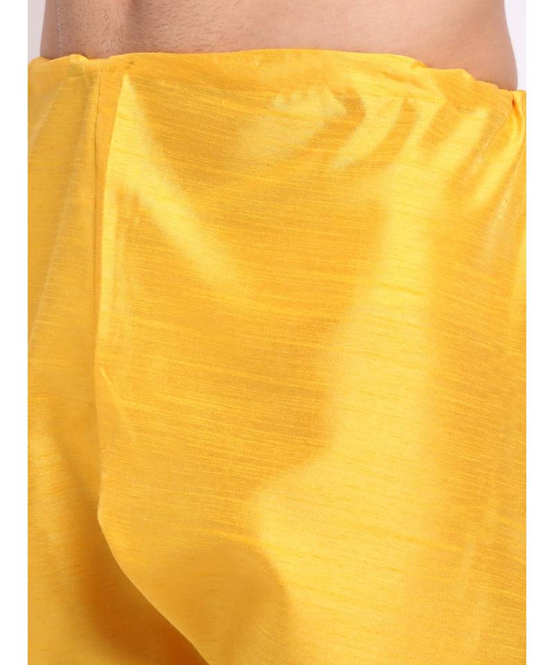 Yellow Silk Plain Kurta and Churidar Set 
