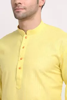 Men Cotton Striped Yellow Kurta with Pyjamas