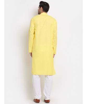 Men Cotton Striped Yellow Kurta with Pyjamas 4