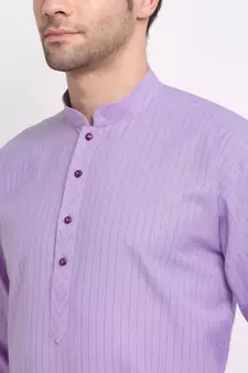 Men Cotton Striped Purple Kurta with Pyjamas