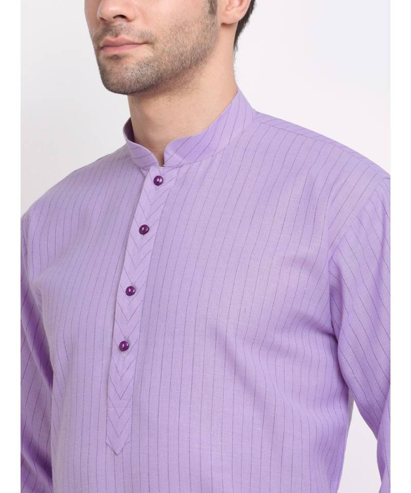 Men Cotton Striped Purple Kurta with Pyjamas