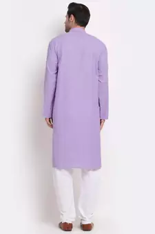 Men Cotton Striped Purple Kurta with Pyjamas