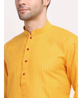 Men Cotton Striped yellow Kurta with Pyjamas 2