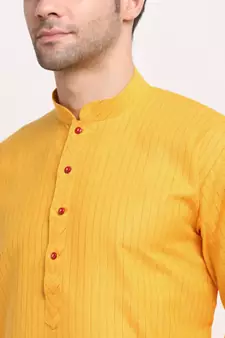 Men Cotton Striped yellow Kurta with Pyjamas