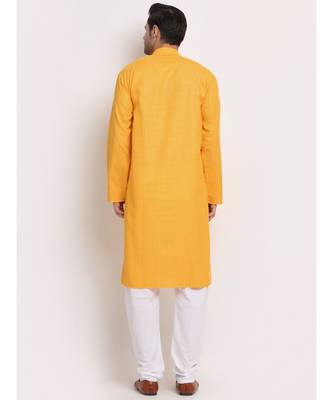 Men Cotton Striped yellow Kurta with Pyjamas 4