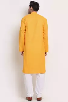 Men Cotton Striped yellow Kurta with Pyjamas