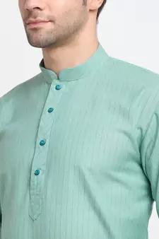 Men Cotton Striped Sea Green Kurta with Pyjamas
